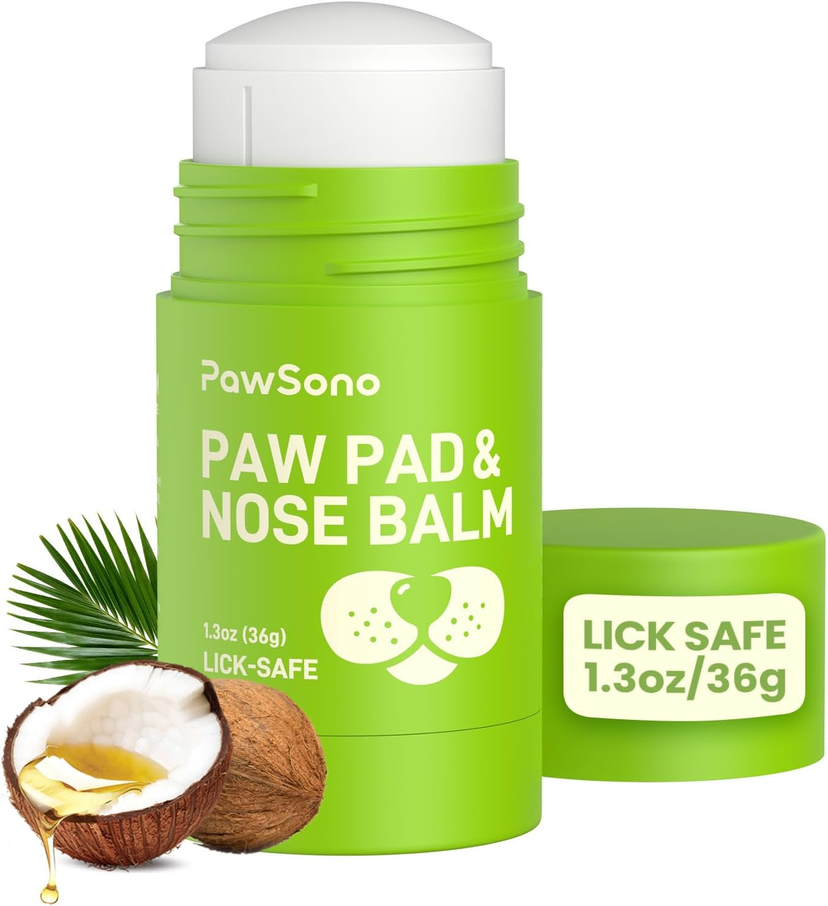 PawSono paw and nose balm moisturizing stick for dogs, labeled lick-safe by the manufacturer
