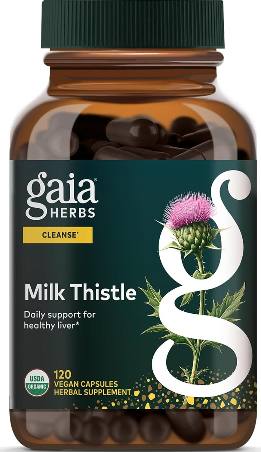 Gaia Herbs Milk Thistle – USDA Organic Liver Cleanse & Support, 120 Vegan Capsules