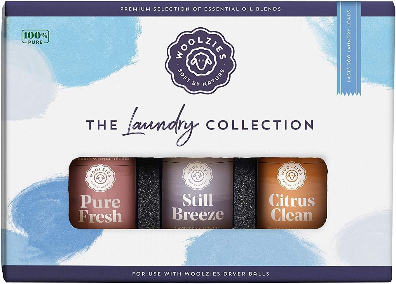 Woolzies Laundry Collection Essential Oil Set with Pure Fresh, Still Breeze, and Citrus Clean blends