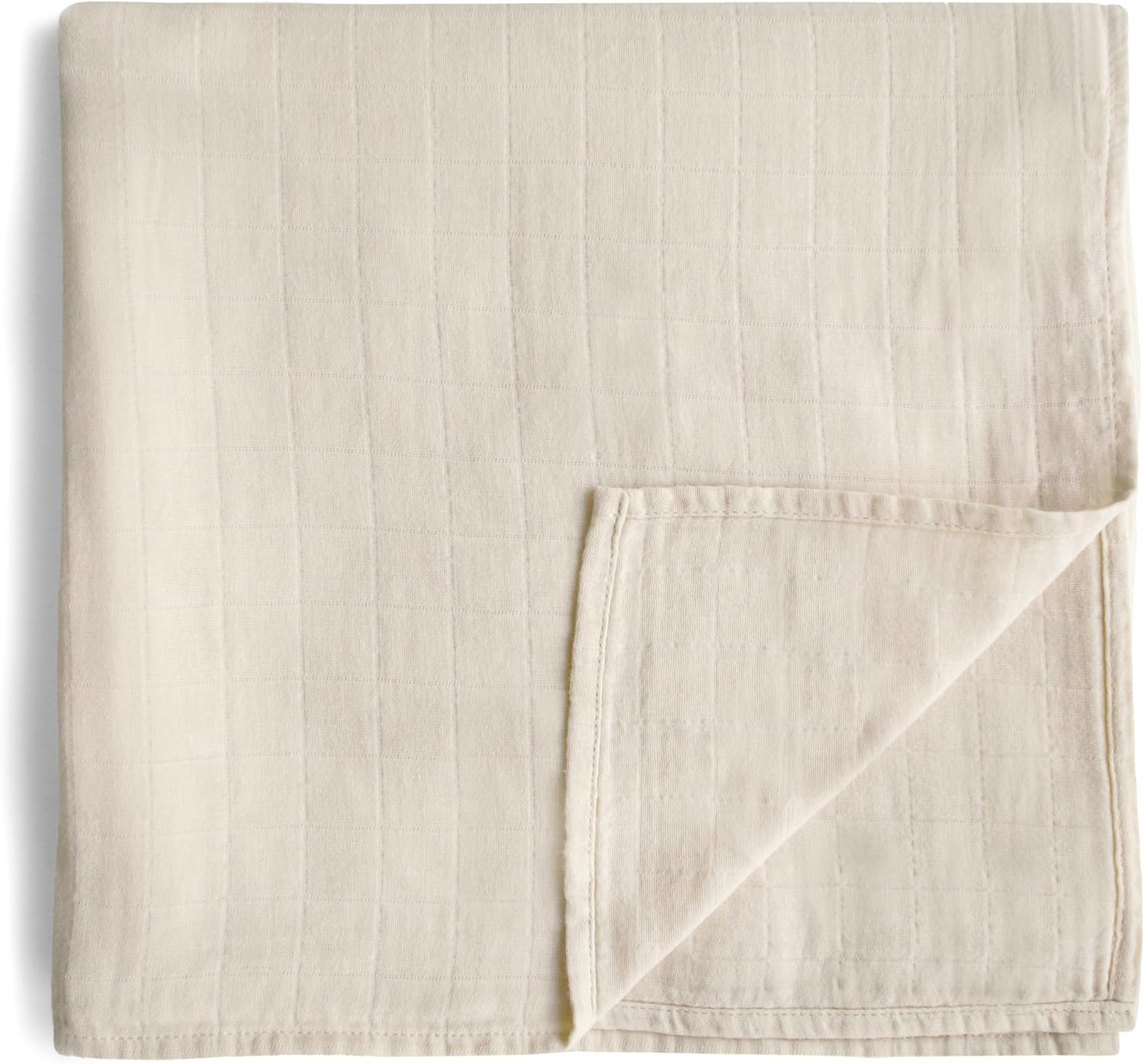 Mushie Muslin Baby Swaddle Blanket 100% Organic Cotton in Fog neutral cream color on white background