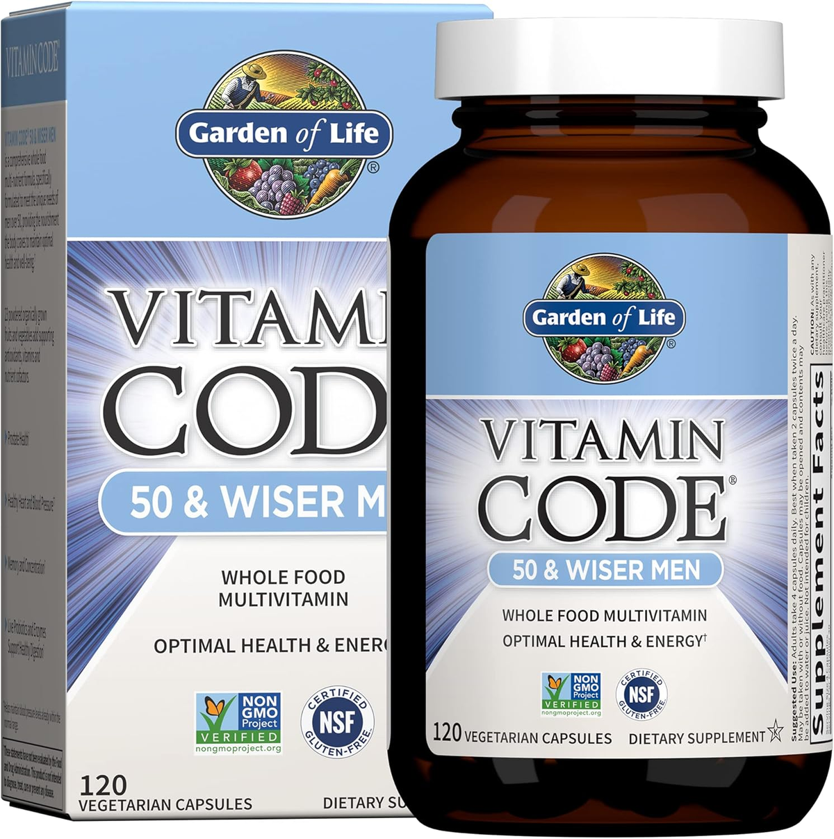 Garden of Life Vitamin Code 50 & Wiser Men — Whole Food Multivitamin 120 Vegetarian Capsules — BodyWell1