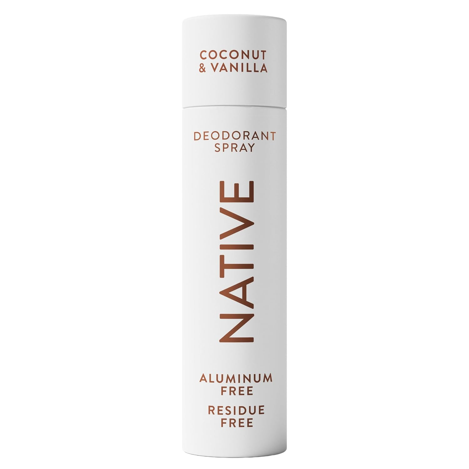 Native Coconut & Vanilla Deodorant Body Spray — aluminum free, residue free, 72-hour odor protection in minimalist white cylindrical can, 3.5 oz