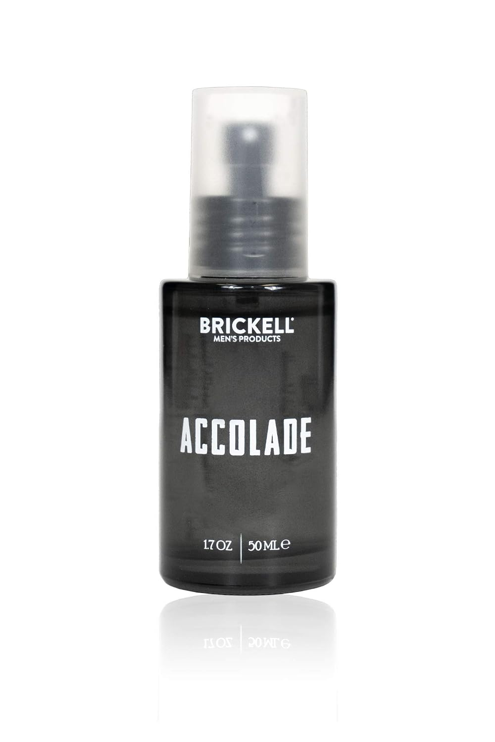 Brickell Men's Accolade Cologne for Men, 1.7 oz dark glass spray bottle on white background