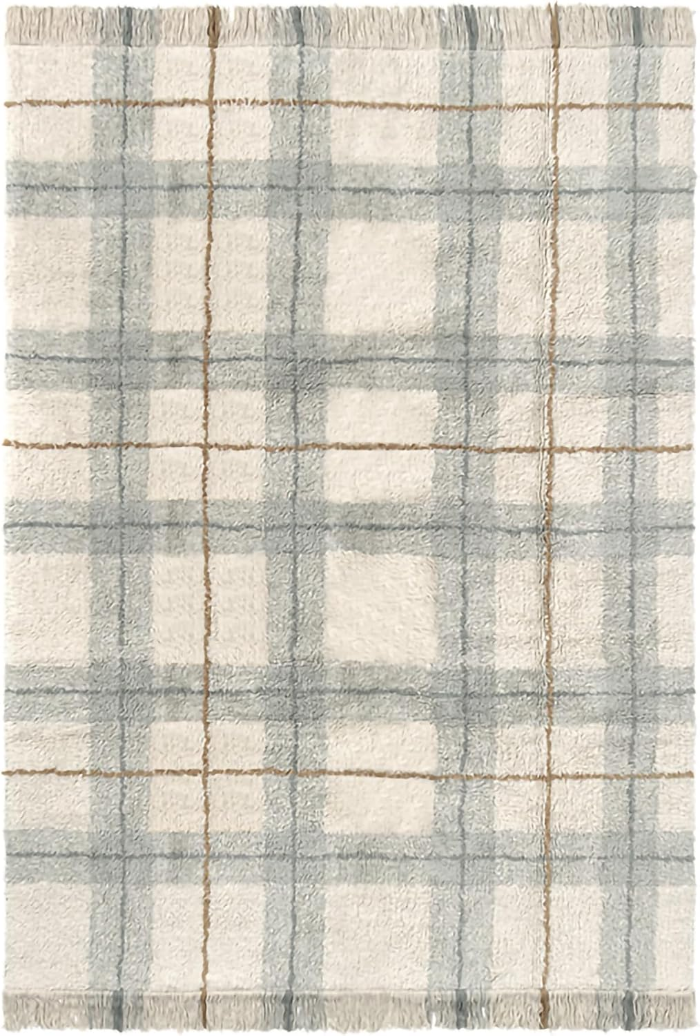 Lorena Canals Washable Rug Tartan Blue Sage natural cotton non-toxic nursery rug 4x6