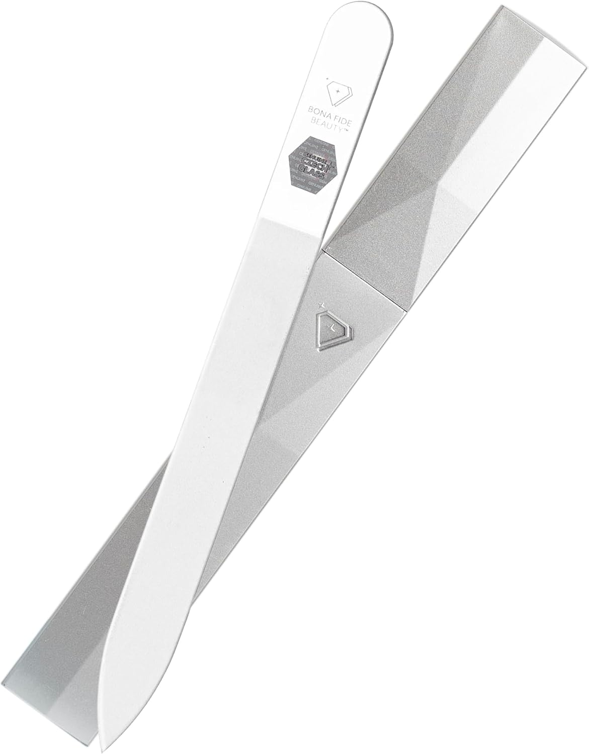 Bona Fide Beauty Czech Glass Nail File with silver hardcase — genuine crystal glass nail file for natural nails, keratin-sealing, reusable