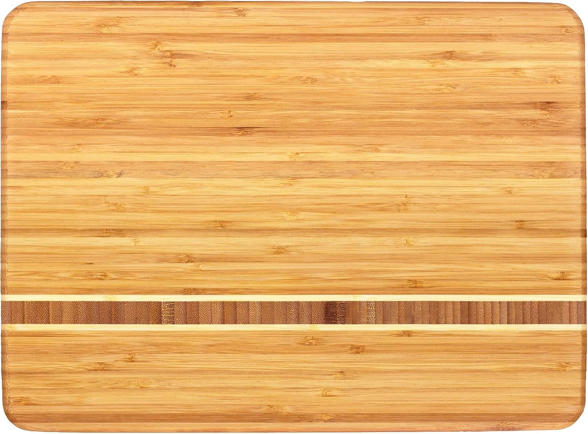 Totally Bamboo Martinique Bamboo Serving and Cutting Board 15x11 inches, tri-color end-grain inlay design — BodyWell1