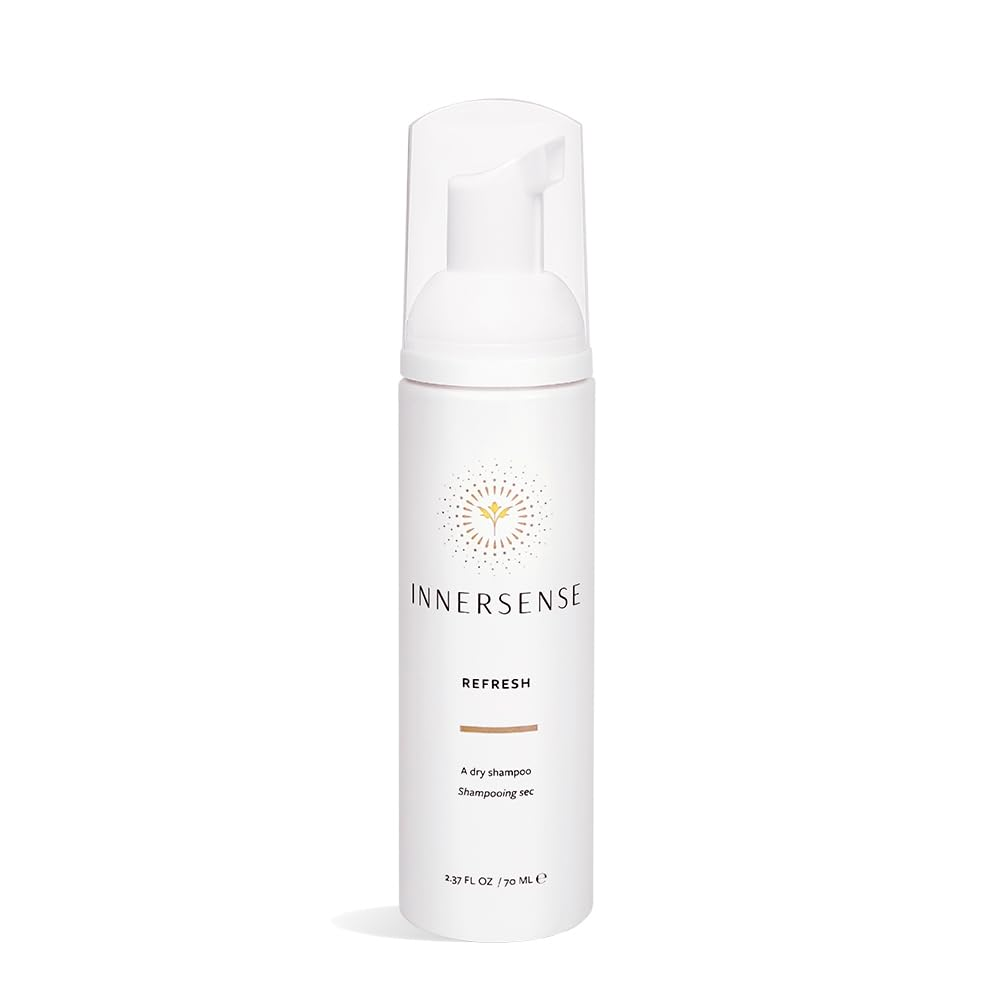 INNERSENSE Refresh Dry Shampoo, 2.37 fl oz, on a white background — foam-to-powder clean dry shampoo