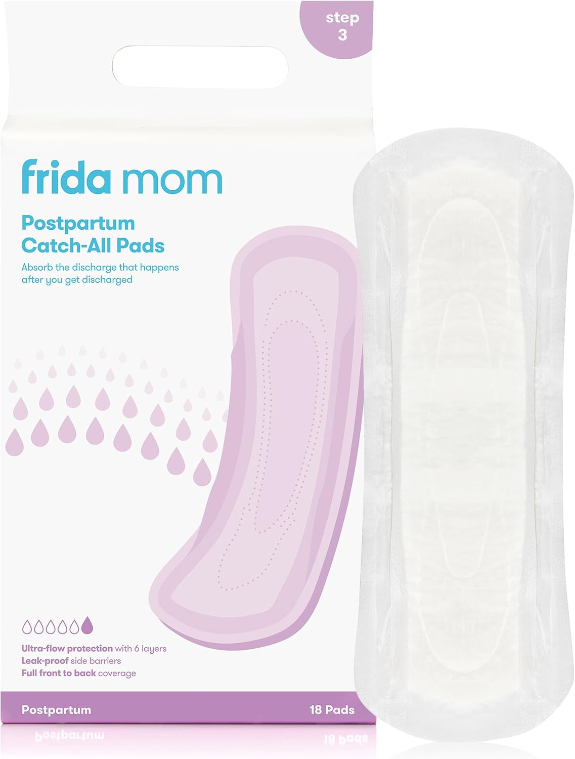 Frida Mom Postpartum Catch-All Pads 18 Count — 6-Layer Leak-Proof Fragrance-Free Maxi Pads for After Birth Recovery