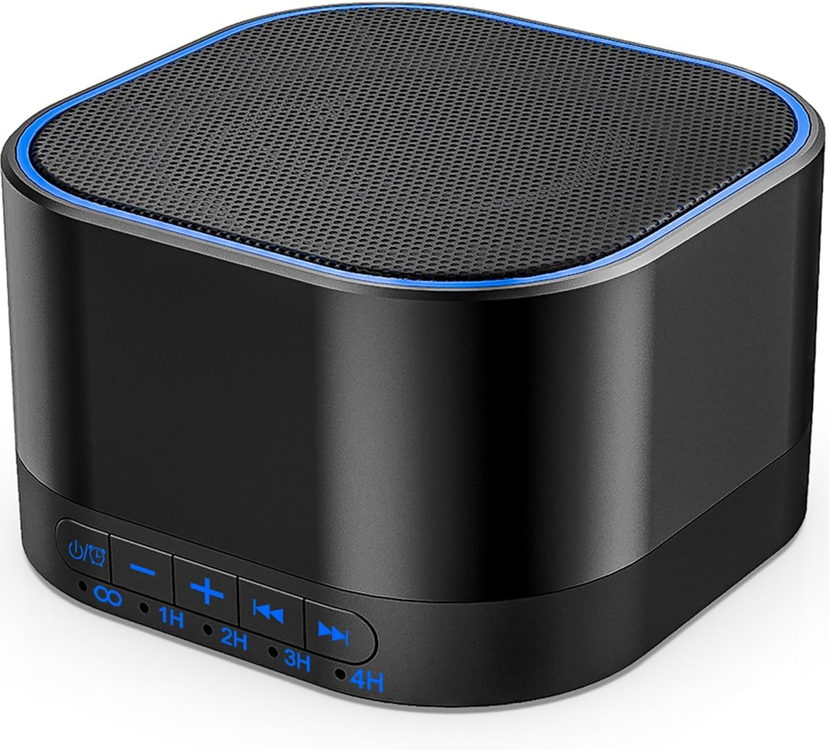 Magicteam Sound White Noise Machine in black with blue LED accent — 20 non-looping natural sounds, 32 volume levels, sleep timer, AC or USB powered for drug-free sleep therapy