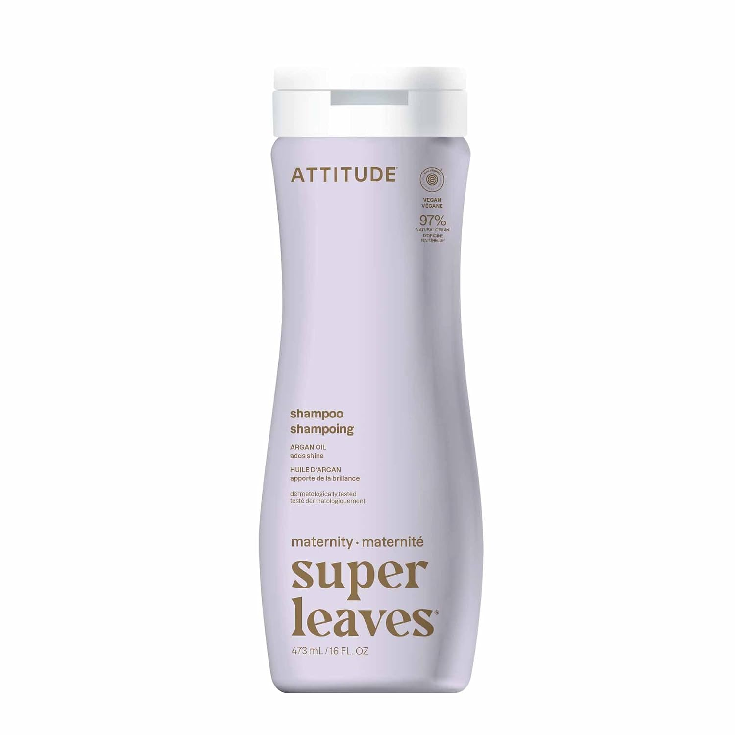 ATTITUDE Maternity Super Leaves Pregnancy Shampoo — EWG Verified, Argan Oil, Plant & Mineral-Based, 16 fl oz lavender bottle