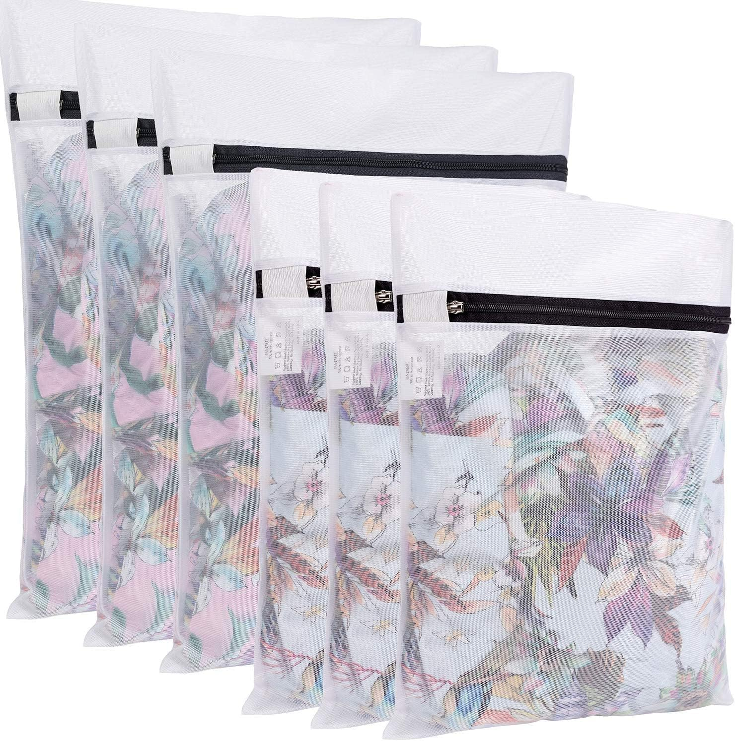 BAGAIL mesh laundry bags 6-pack white fine mesh with black zipper for delicates lingerie and intimates