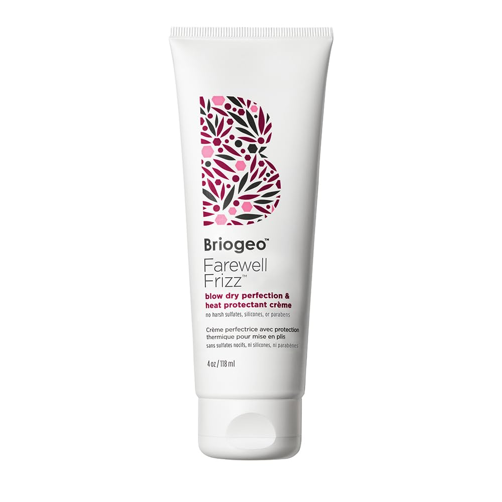 Briogeo Farewell Frizz blow dry perfection and heat protectant crème tube, 4 oz, on a white background