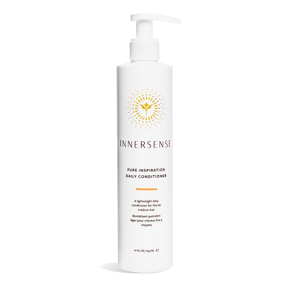 INNERSENSE Organic Beauty Pure Inspiration Daily Conditioner 10oz white pump bottle with gold botanical logo on white background