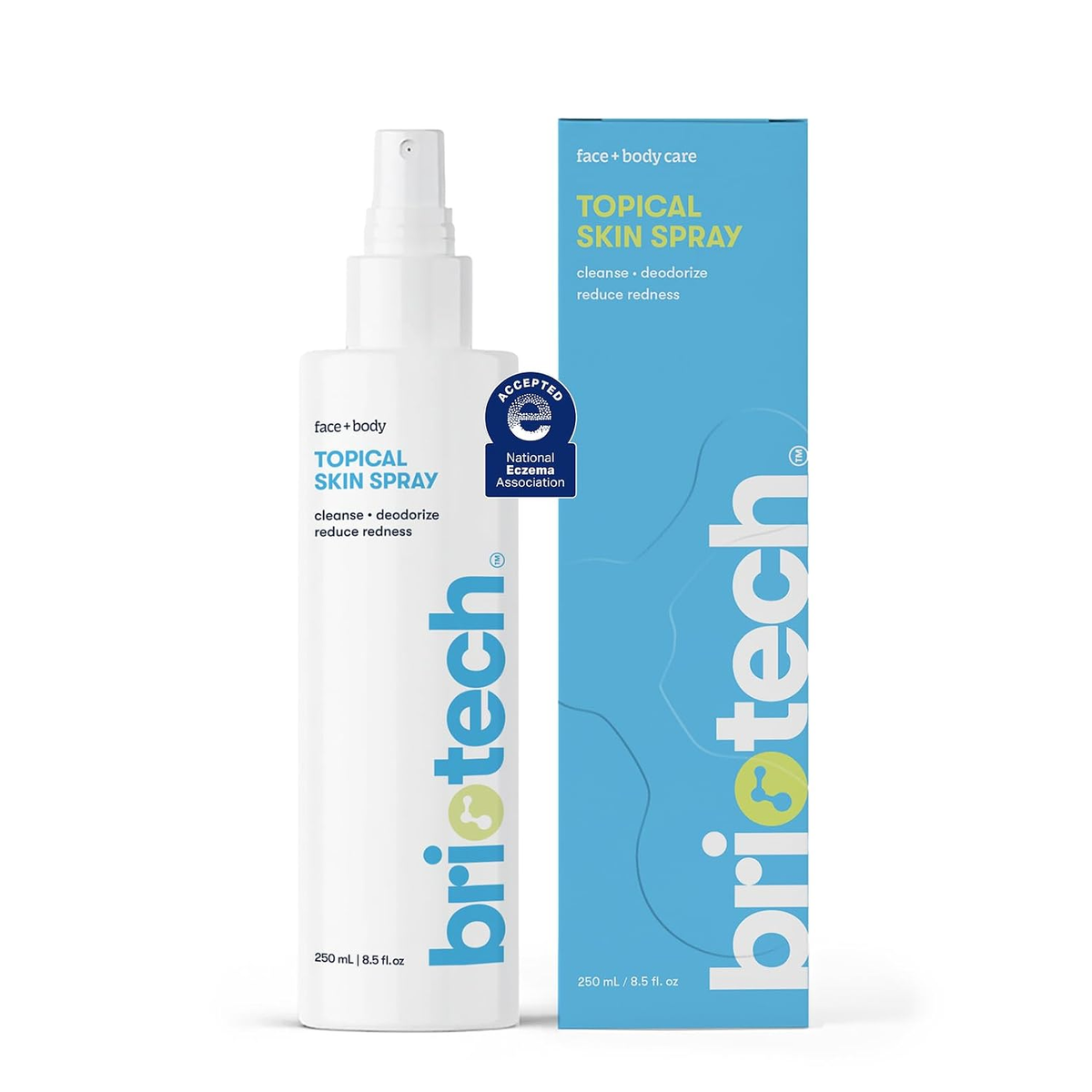 BRIOTECH Topical Skin Spray bottle and box, 8.5 fl oz (250 mL), face and body care
