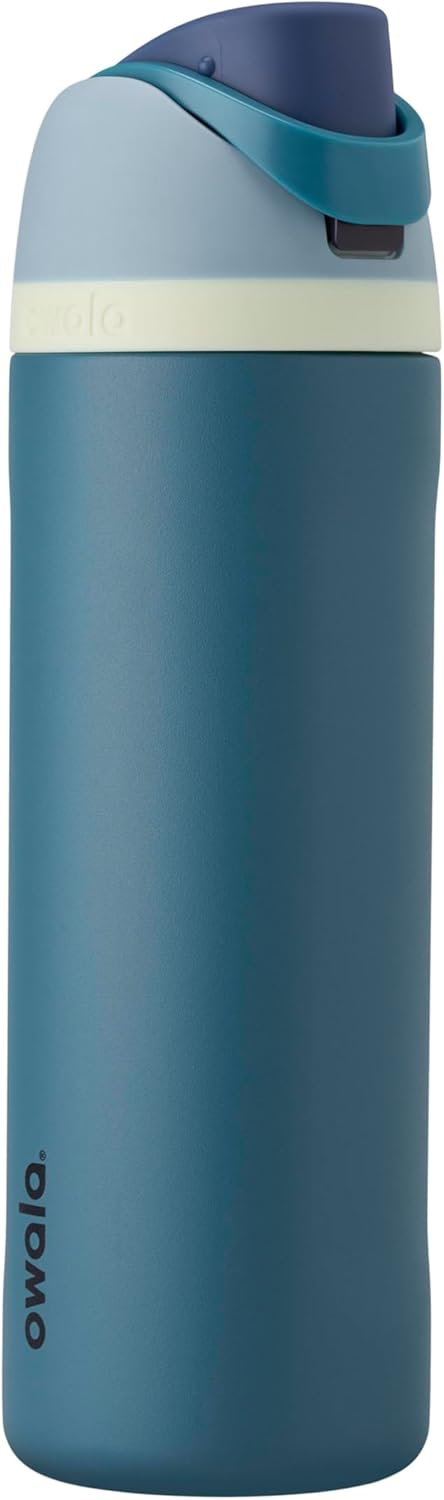 Owala FreeSip 24 oz insulated stainless steel water bottle in Denim on a white background