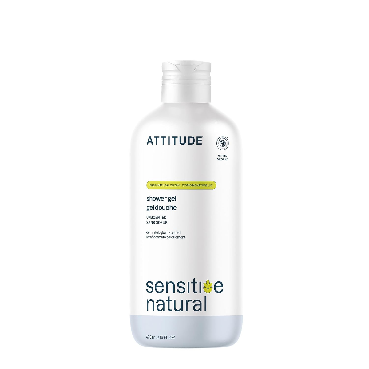 ATTITUDE Sensitive Natural fragrance-free shower gel in a white bottle for sensitive teen skin