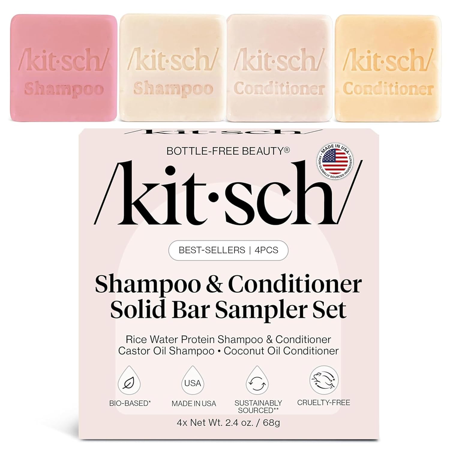Kit Sch shampoo and conditioner solid bar sampler set packaging on a white background