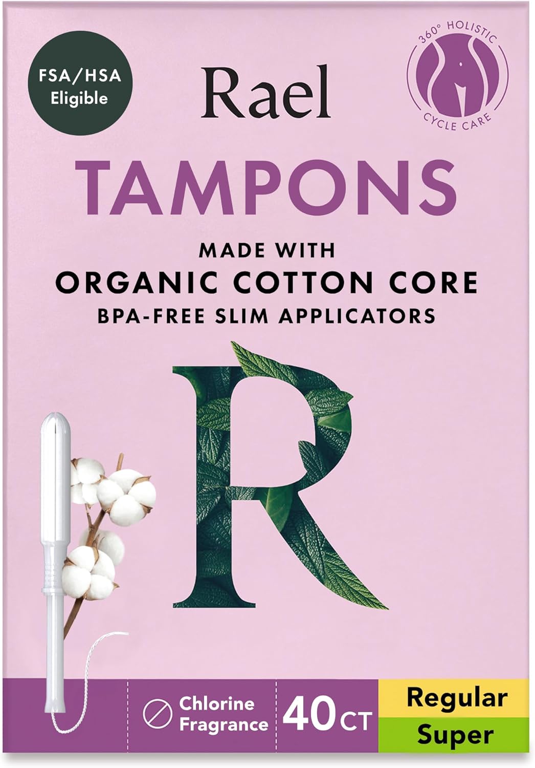 Rael organic cotton tampons slim applicator chlorine-free