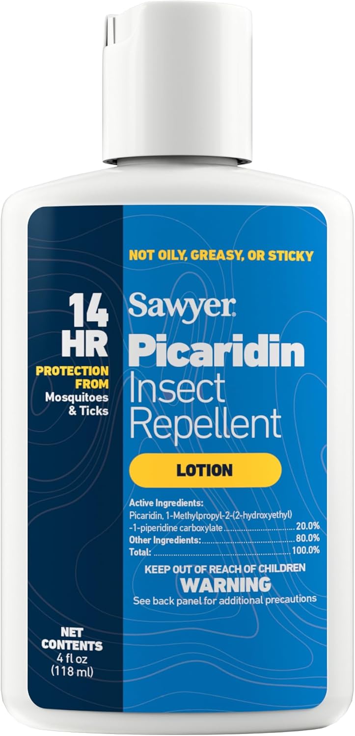 Sawyer SP564 4-oz insect repellent lotion bottle with 20% Picaridin formula, fragrance-free and non-greasy, for mosquito and tick protection during outdoor activities