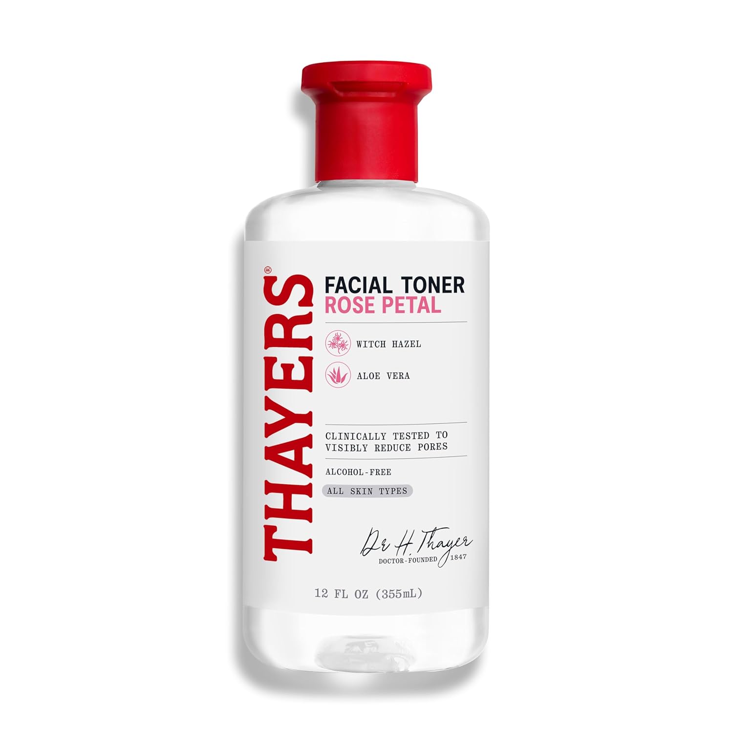 Thayers Facial Toner bottle with red cap on a white background
