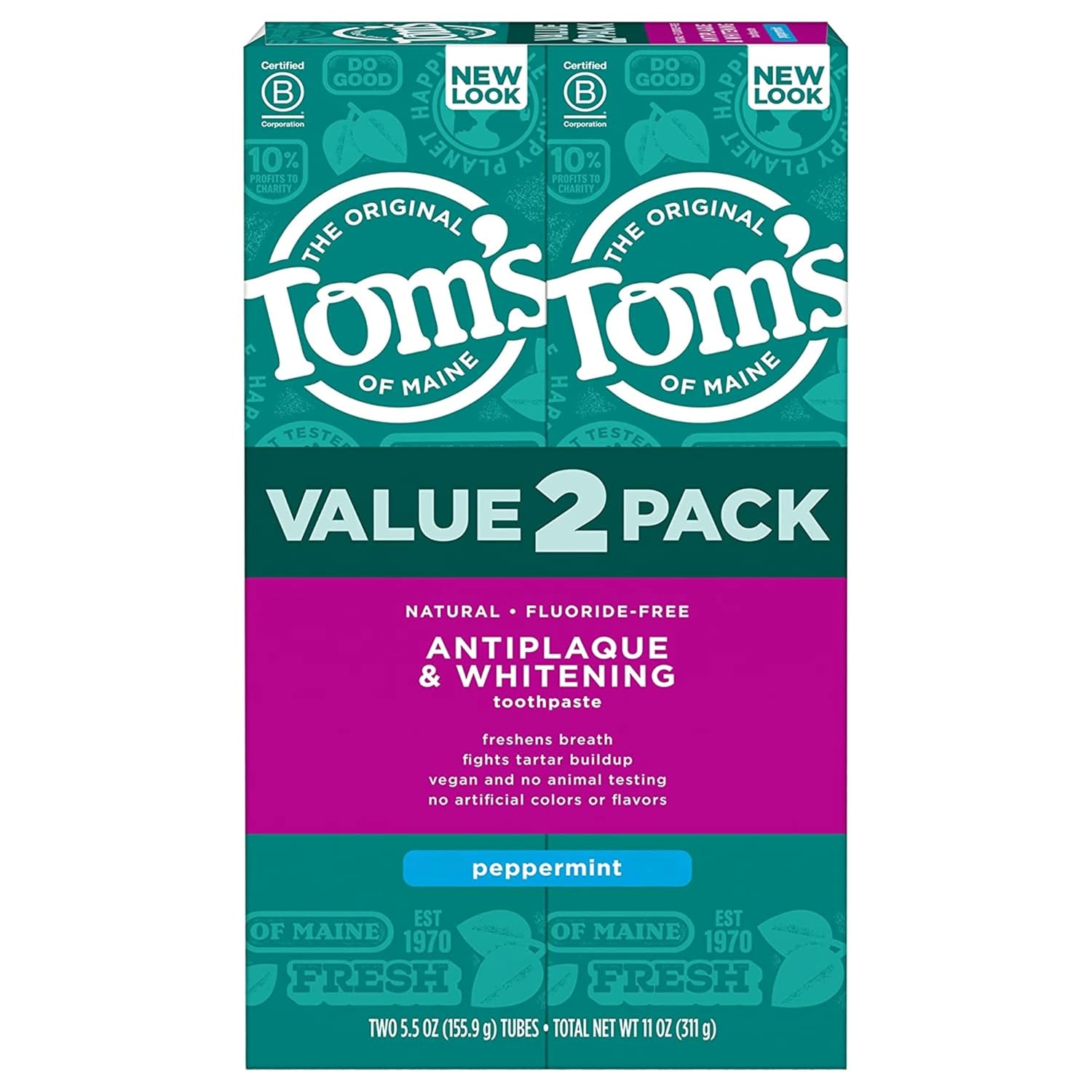 Toms of Maine fluoride-free natural whitening toothpaste peppermint