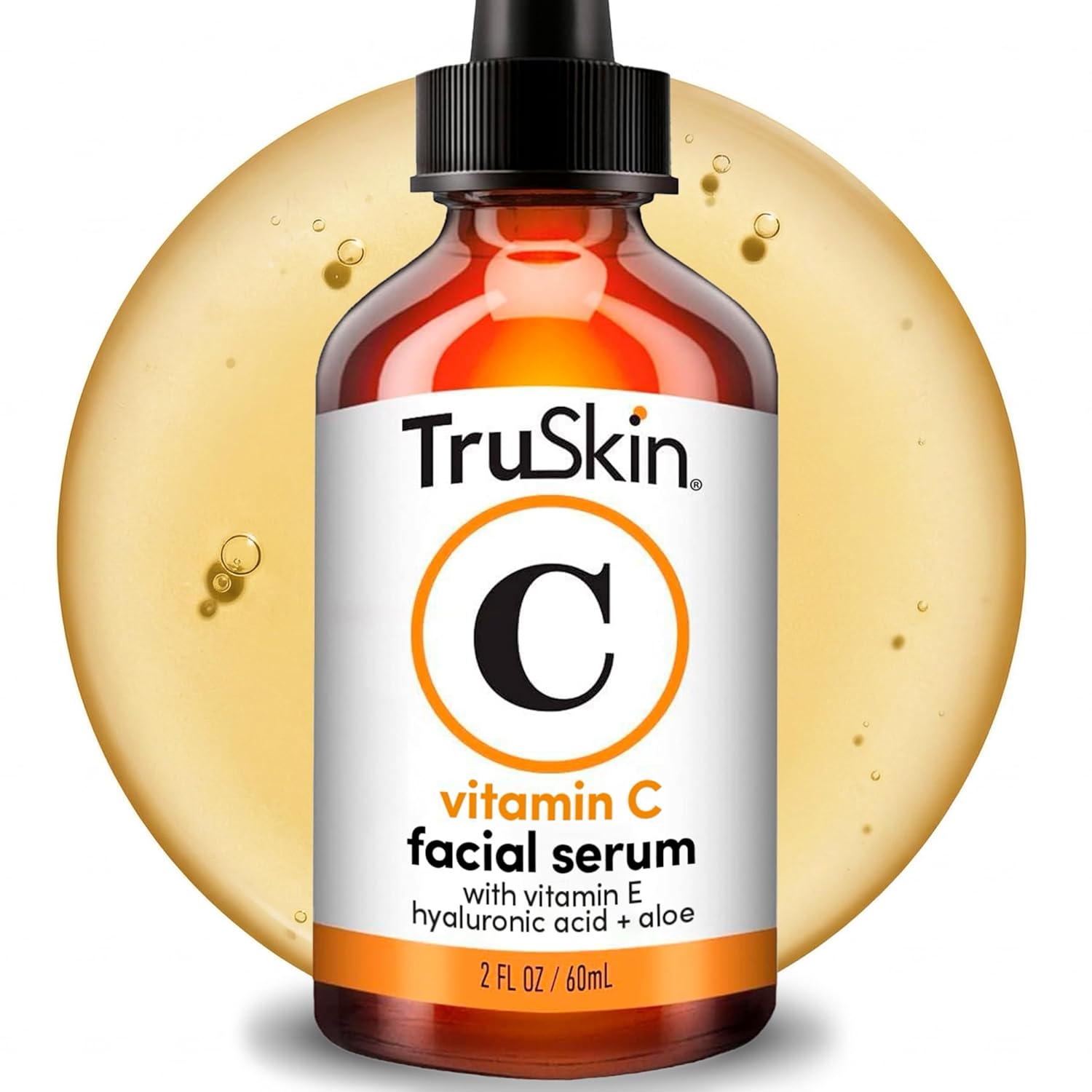 TruSkin vitamin C facial serum bottle with dropper on a white background
